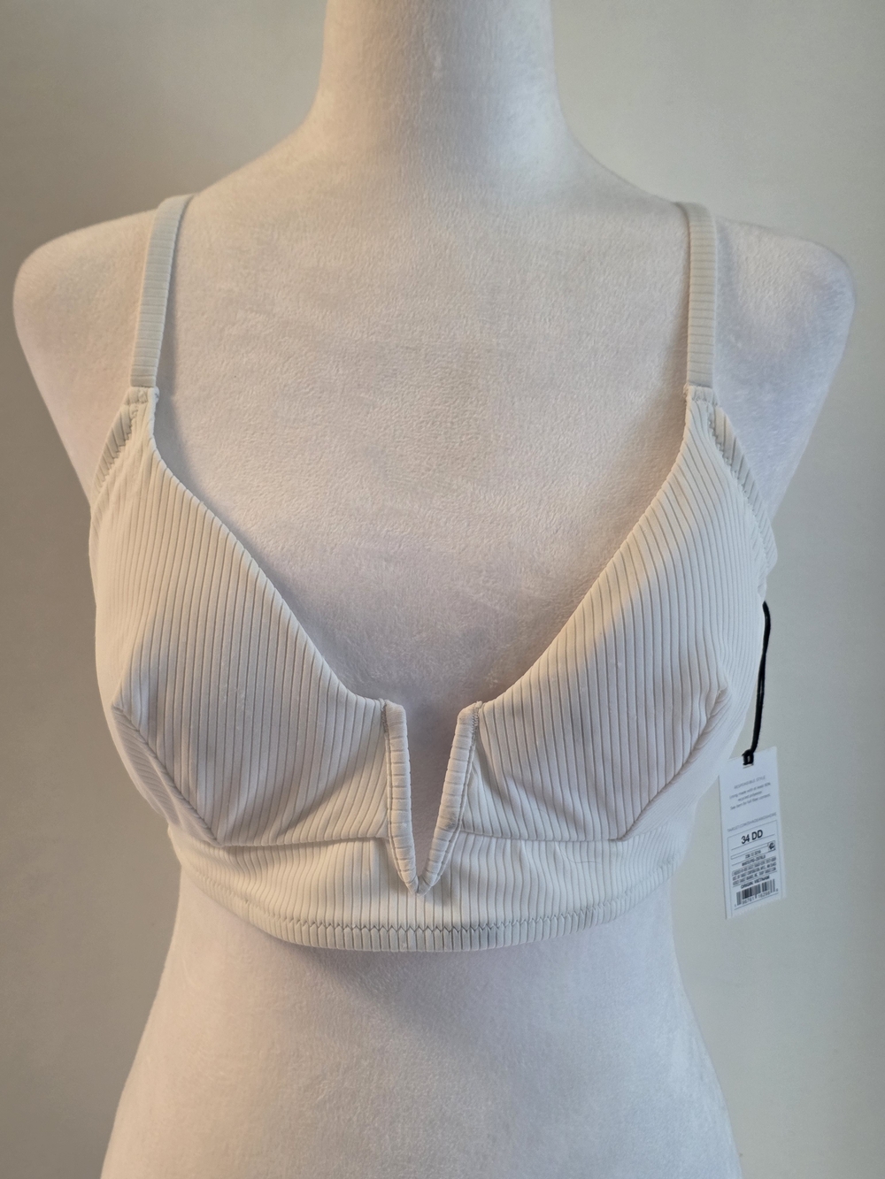 Shade & Shore Ribbed V-Notch Bralette Swim Top White Size 36 B NWT